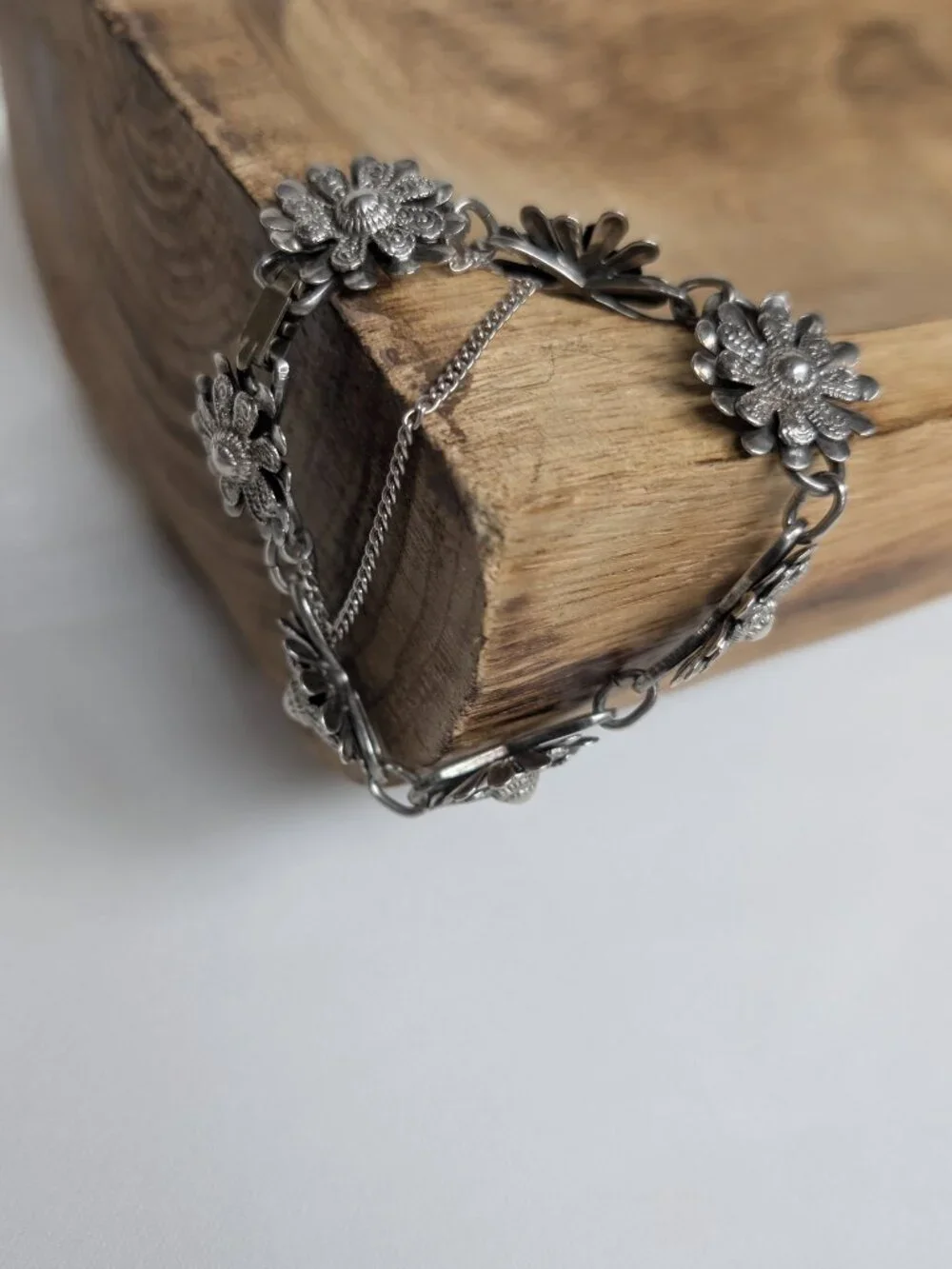 Vintage Sterling Silver Floral Dimensional Layer Repousse Textured Bracelet